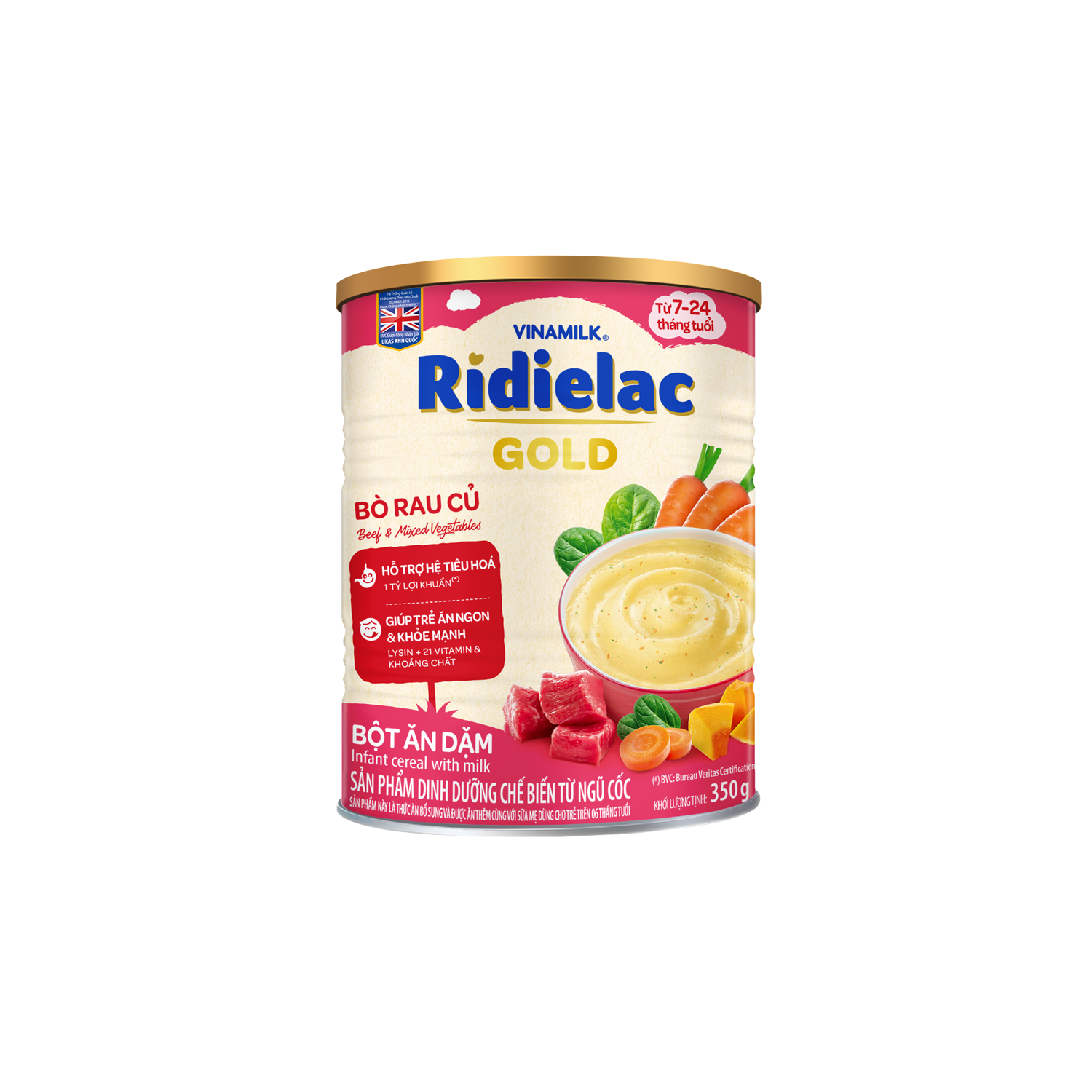 Bột ăn dặm Ridielac Gold Bò Rau củ 350g Lẻ 1 lon