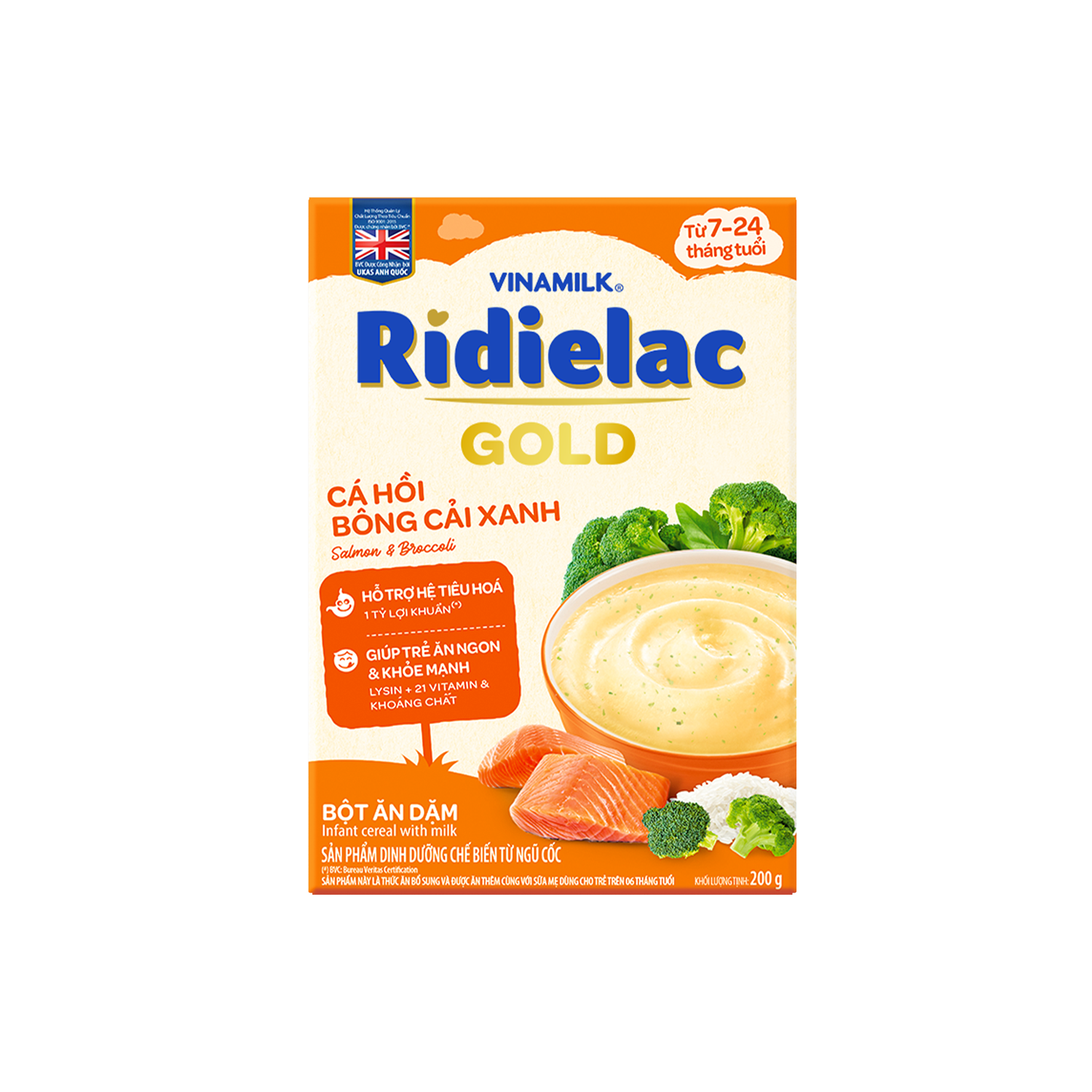 Bột ăn dặm Ridielac Gold Cá hồi Bông cải xanh 200g Lẻ 1 hộp