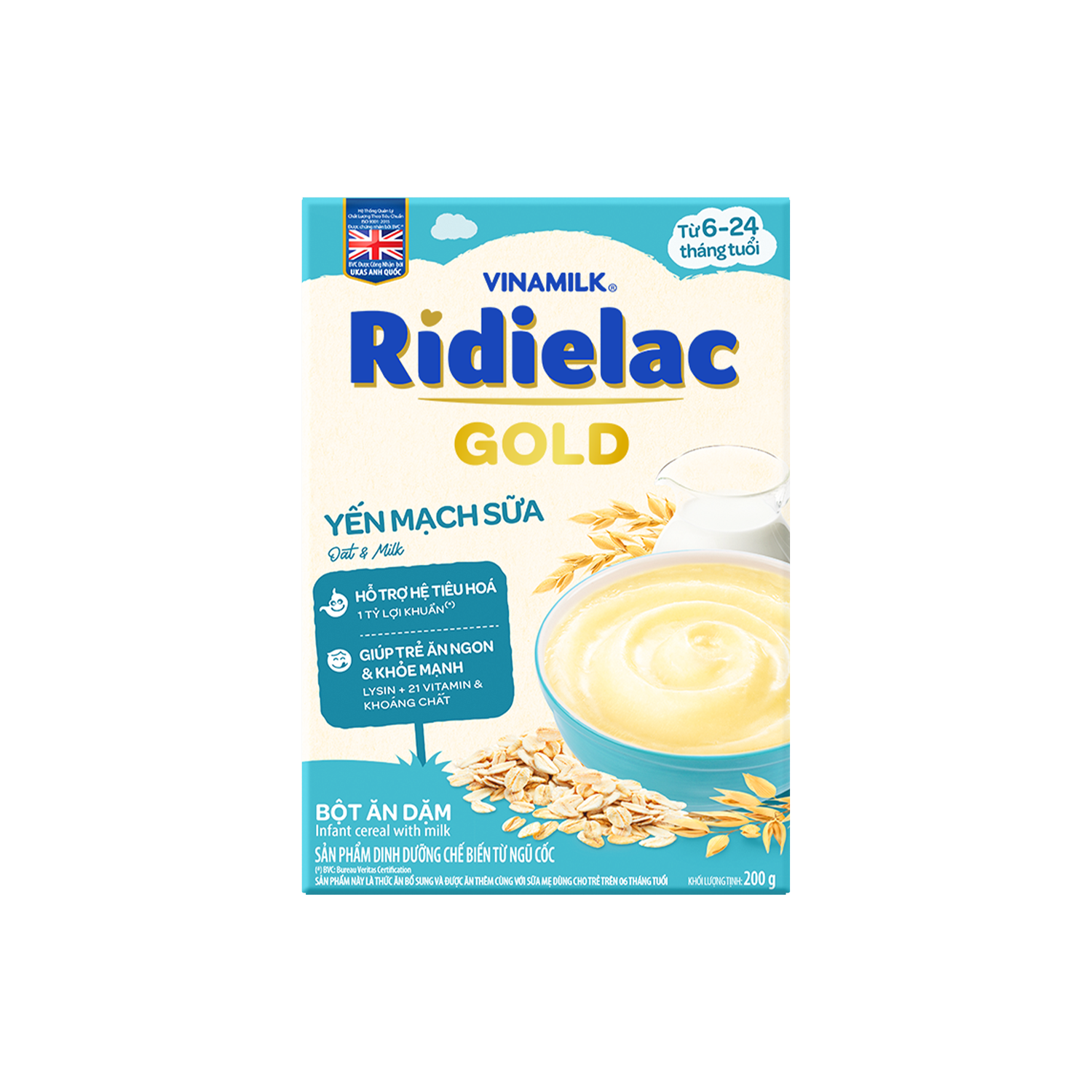 Bột ăn dặm Ridielac Gold Yến mạch Sữa 200g Lẻ 1 hộp