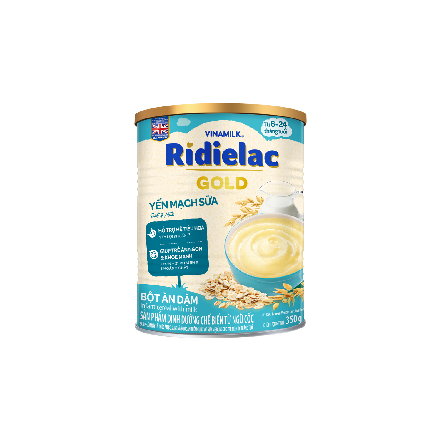Bột ăn dặm Ridielac Gold Yến mạch Sữa 350g Lẻ 1 lon