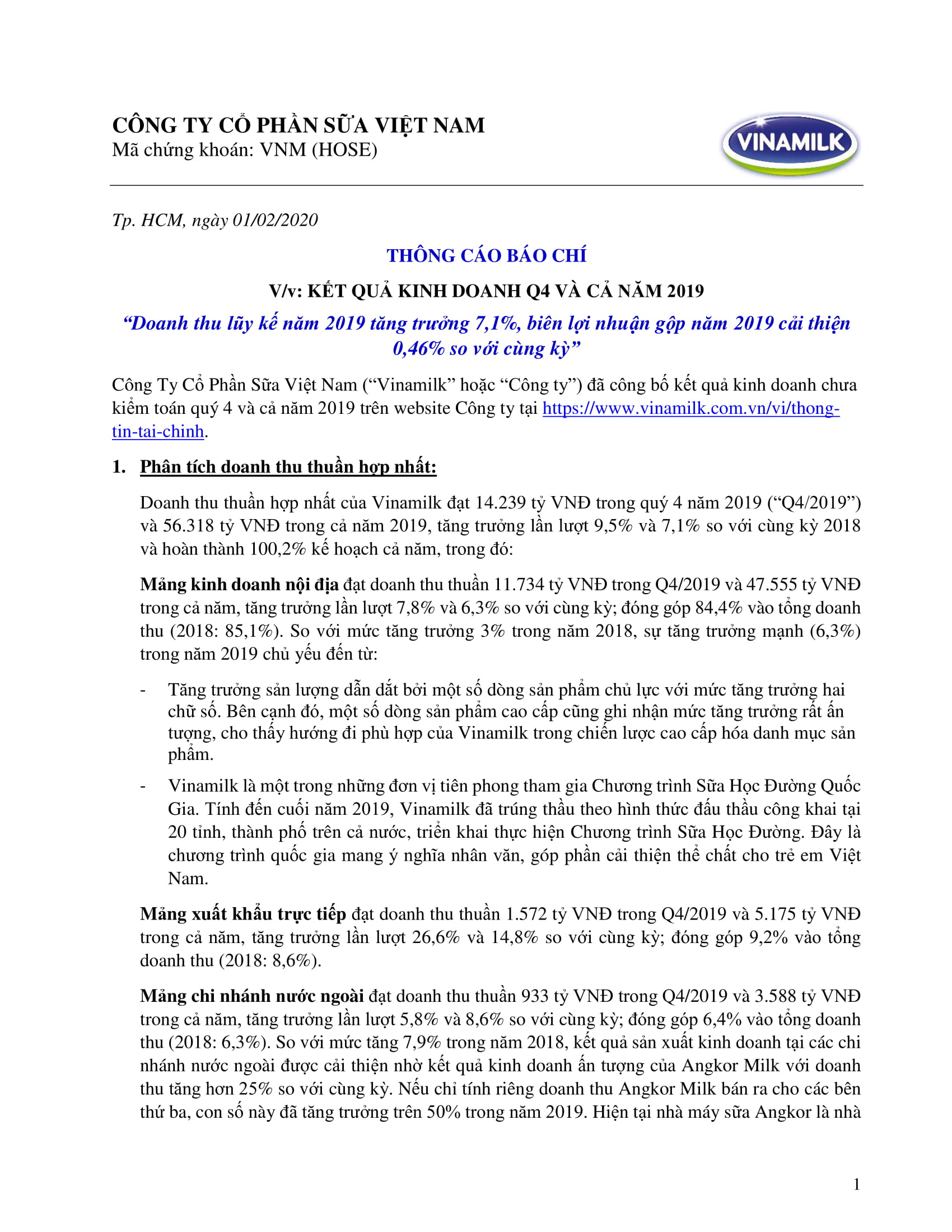 Báo cáo kết quả kinh doanh Q4 và cả năm 2019 1