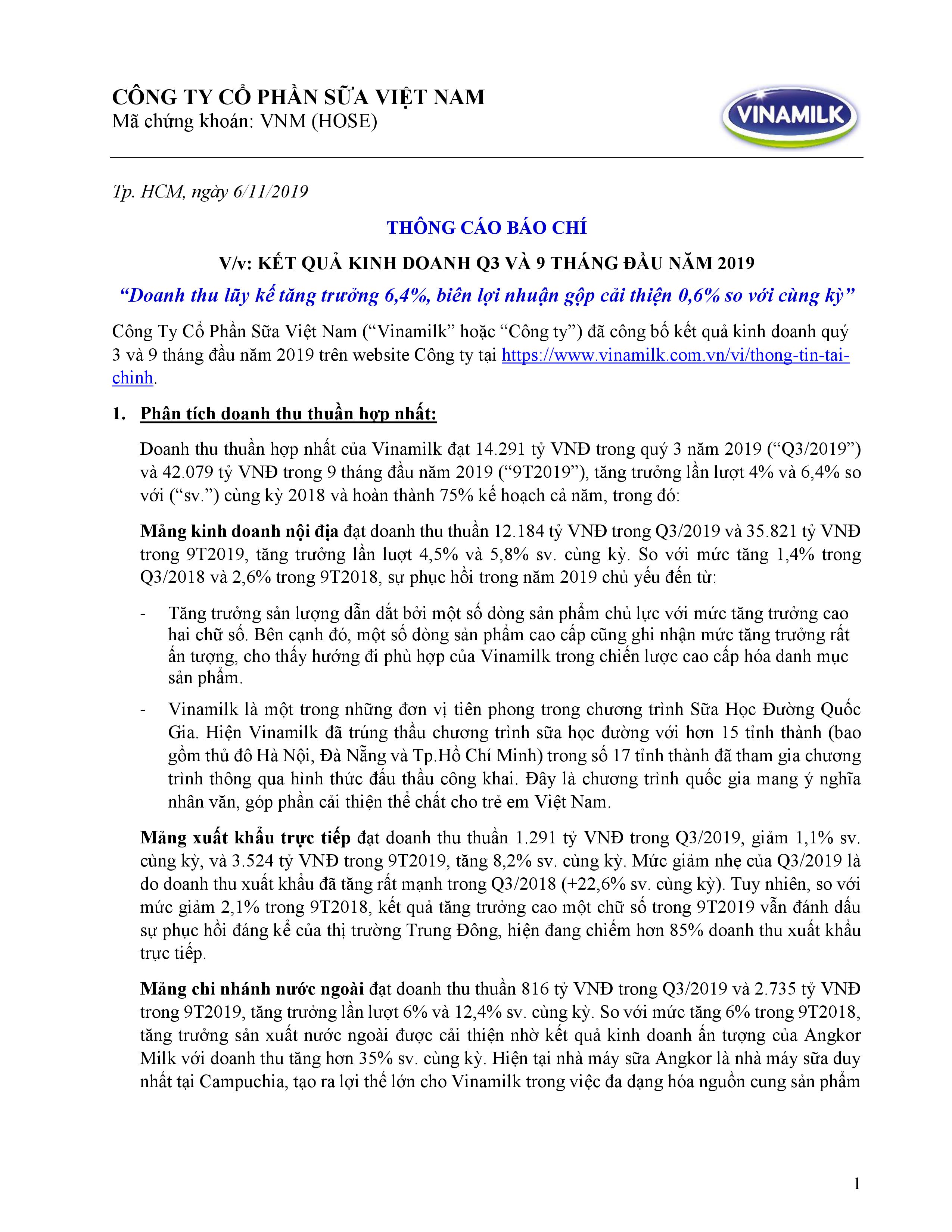 Kết quả kinh doanh quý 3 và 9 tháng đầu năm 2019 1