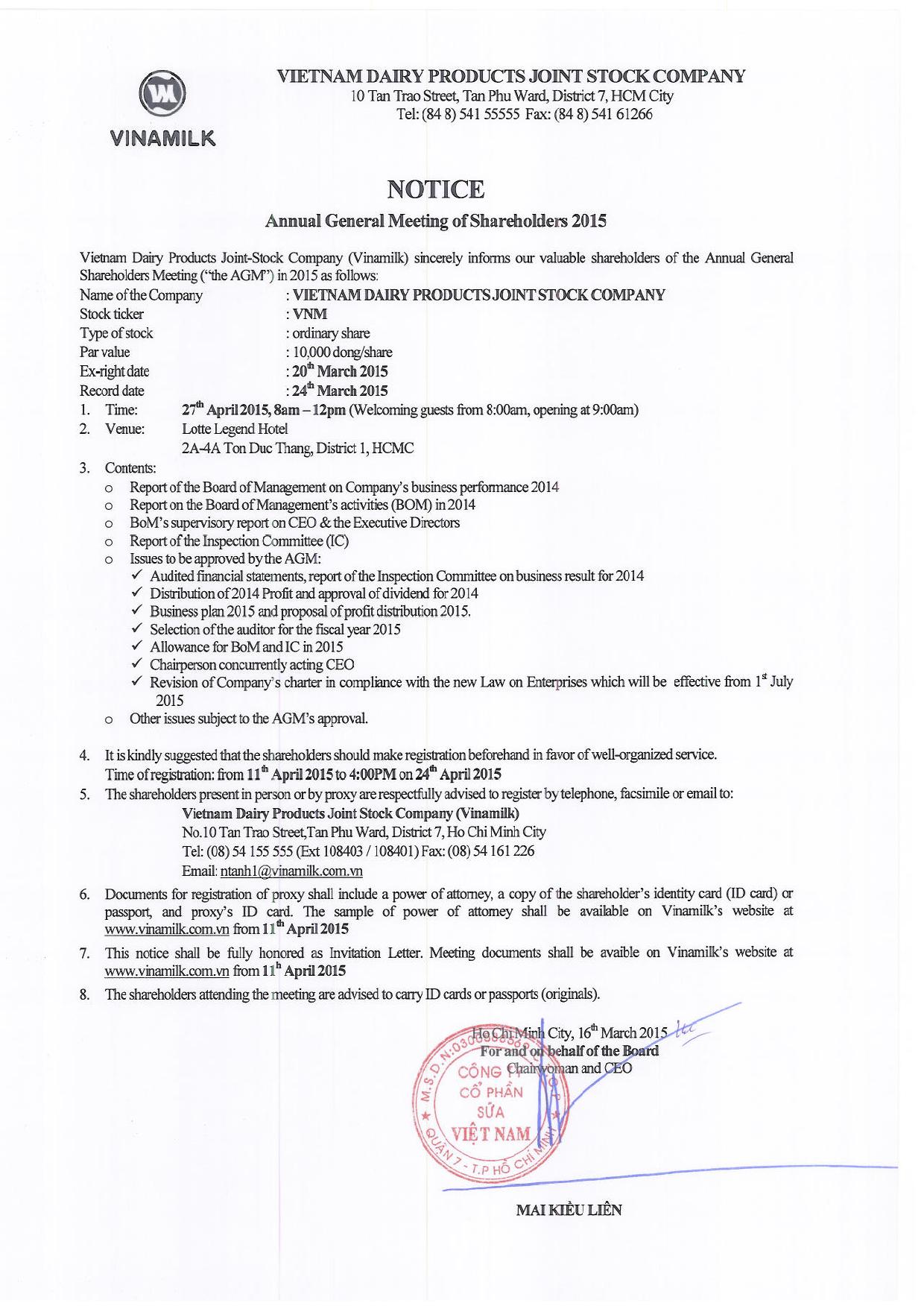 Notice Annual General Meeting of Shareholders 2015 1