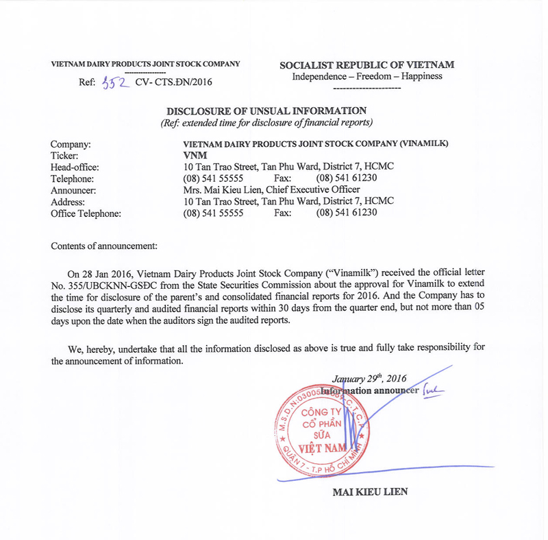 Disclosure of unusual information in 2016 1