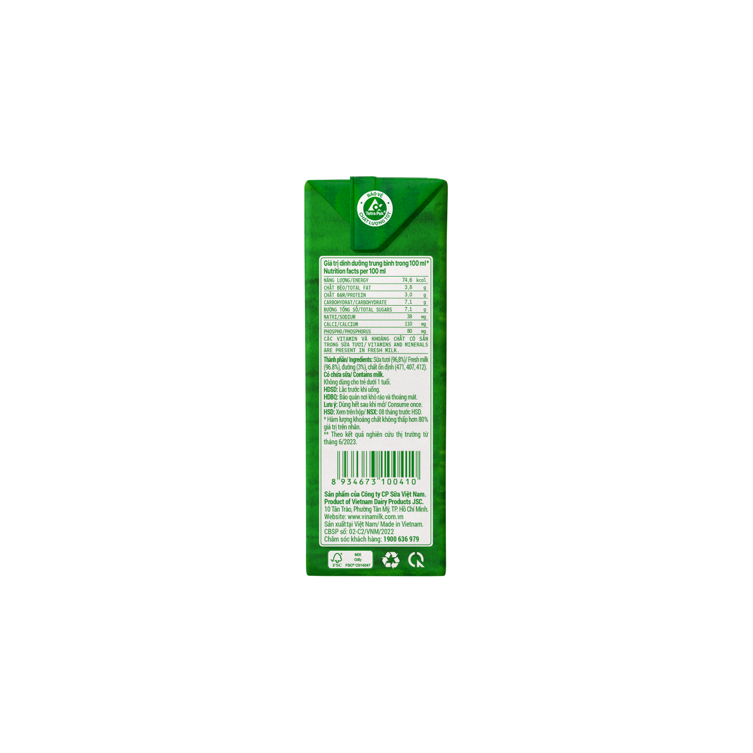 Sữa tươi tiệt trùng Green Farm Có đường 110ml