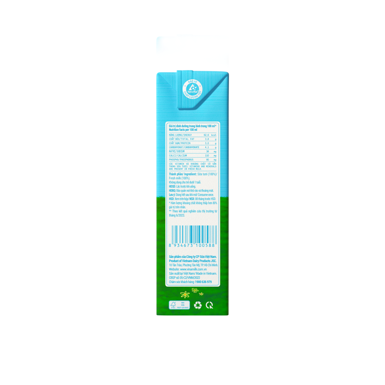 Sữa tươi tiệt trùng Green Farm Không đường 180ml