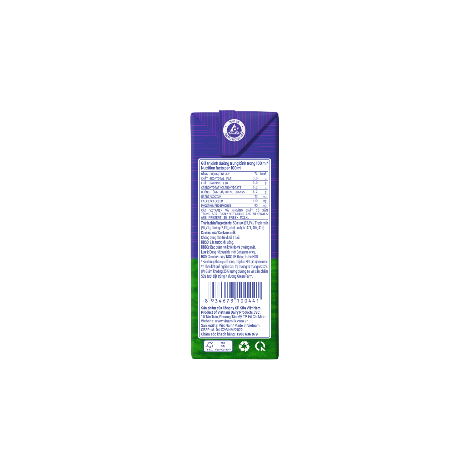 UHT Fresh Milk Green Farm Very little sugar 110ml