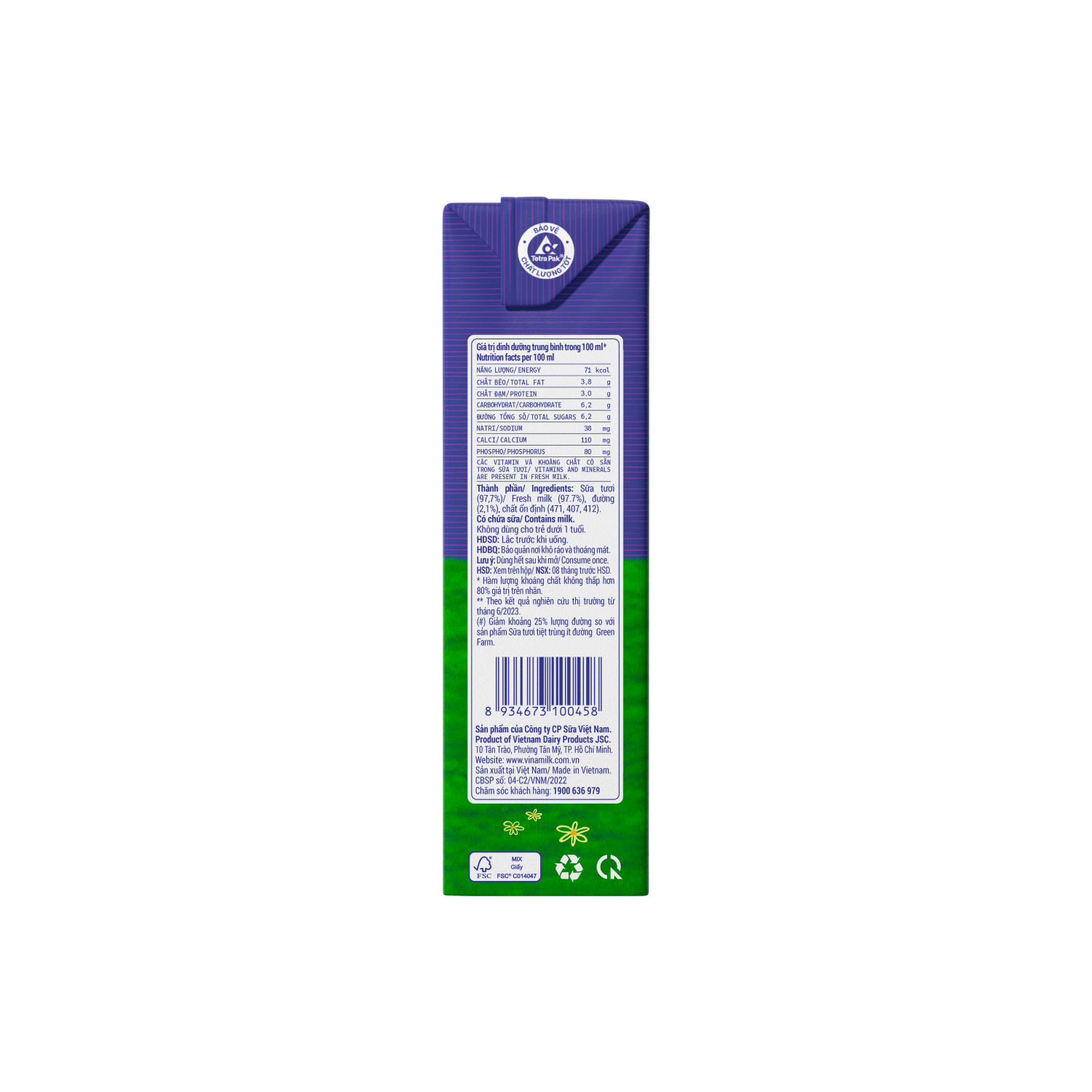 UHT Fresh Milk Green Farm Very little sugar 180ml