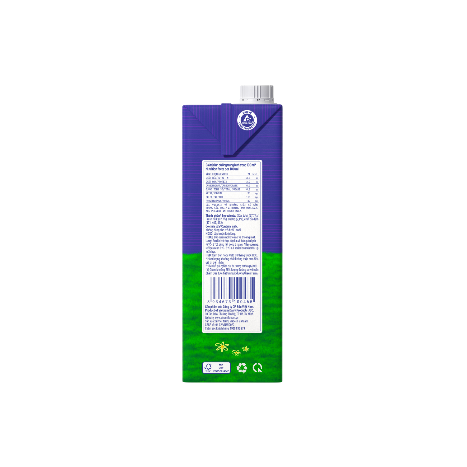 Sữa tươi tiệt trùng Green Farm Rất ít đường 1L