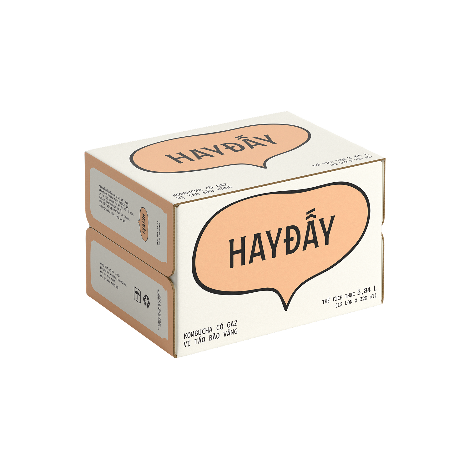 Kombucha Có Gaz HAYĐẤY Vị Táo Đào Vàng 320ml