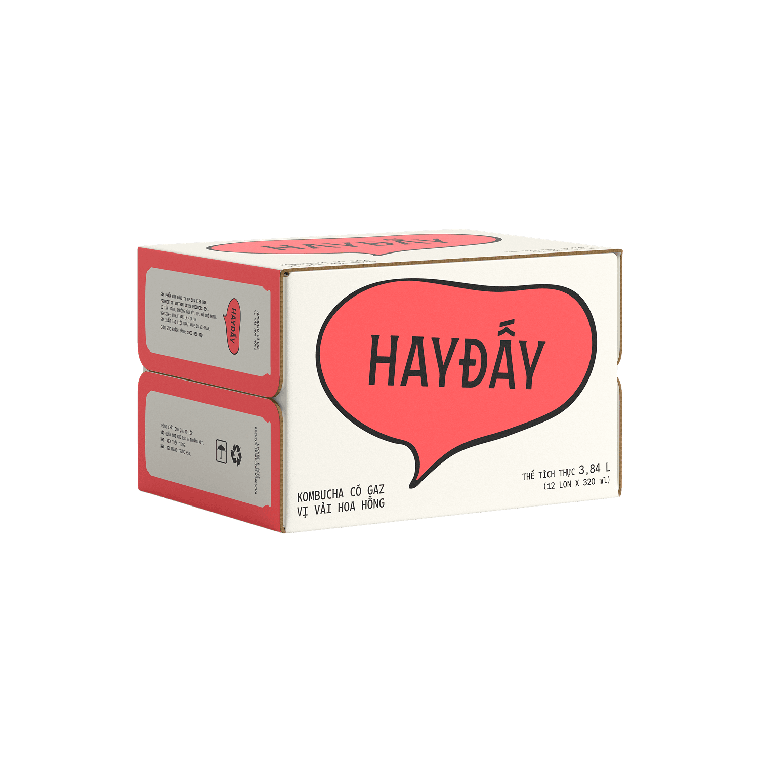 Kombucha Có Gaz HAYĐẤY Vị Vải Hoa Hồng 320ml