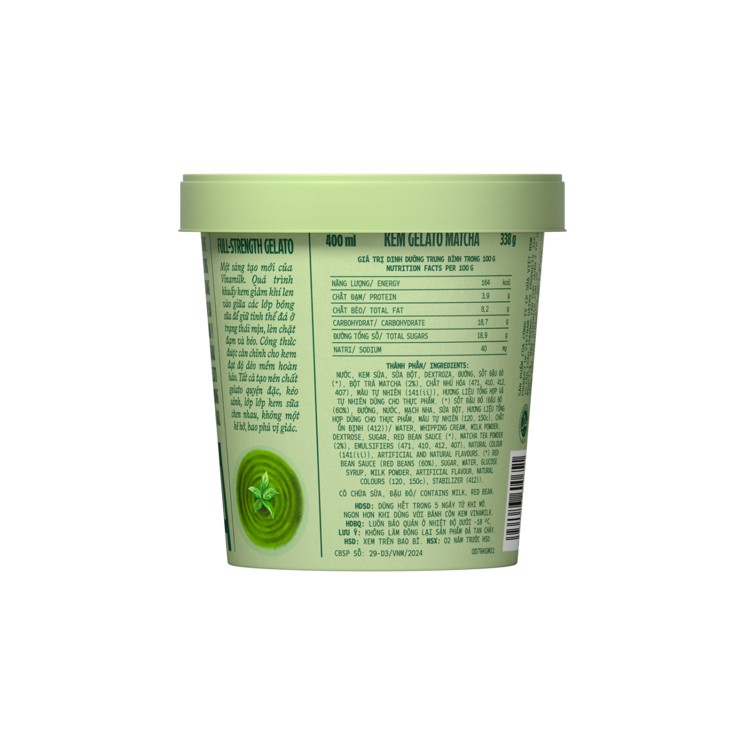 Ice Cream Pint Vinamilk Matcha Gelato 400ml