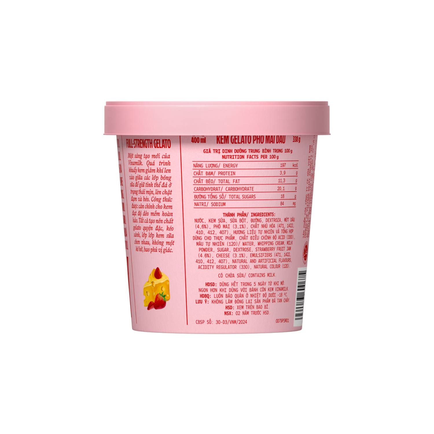 Kem hộp Vinamilk Gelato Phô Mai Dâu 400ml
