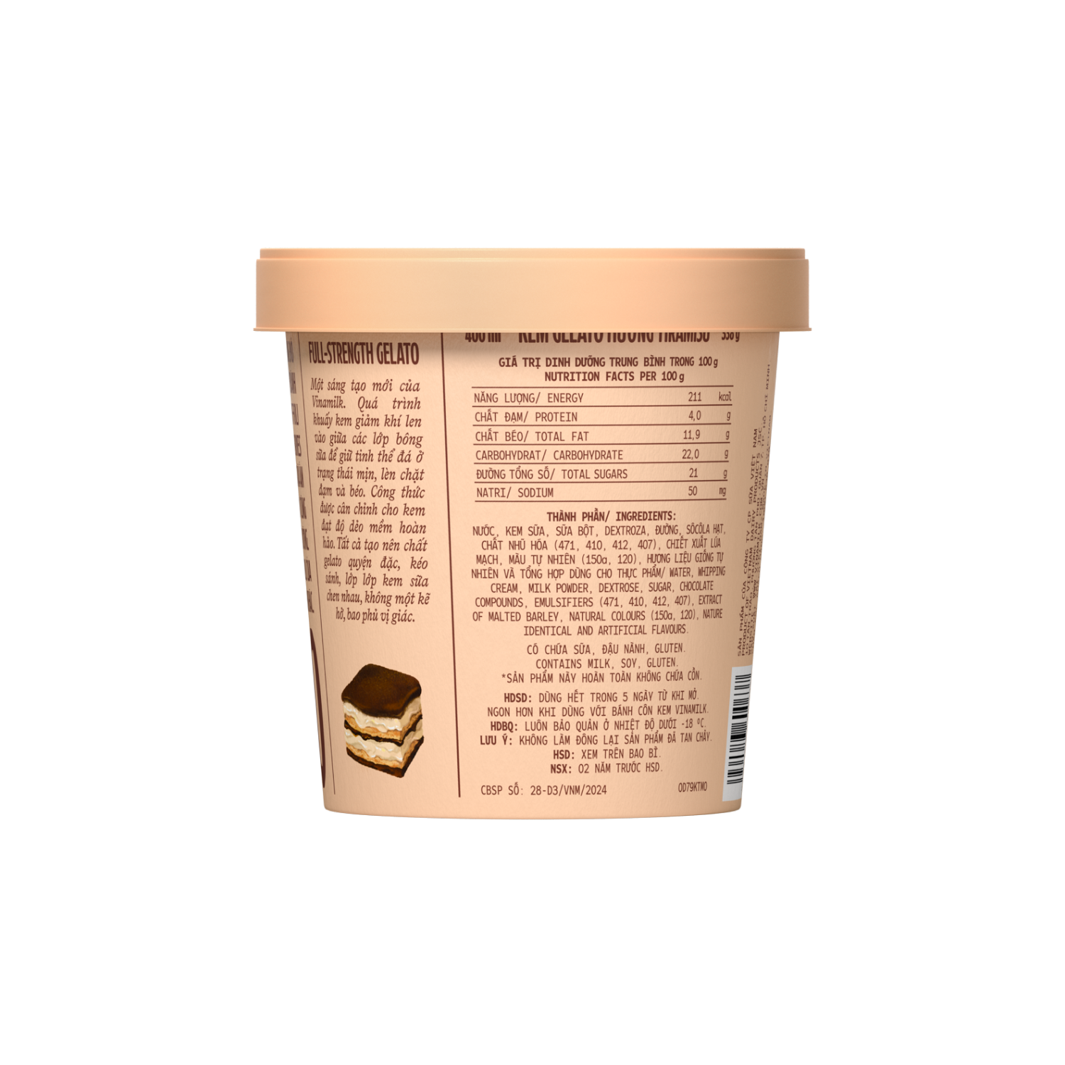 Ice Cream Pint Vinamilk Tiramisu Gelato  400ml