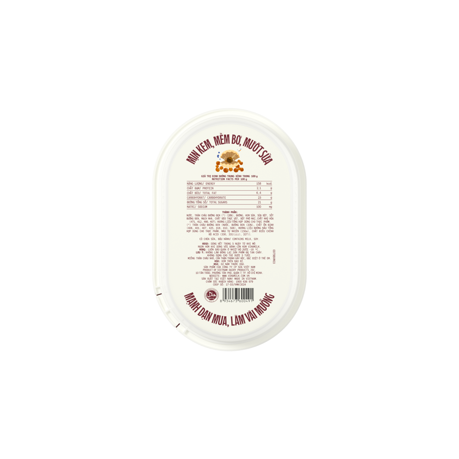 Kem hộp Vinamilk Trân châu Đường đen 400ml