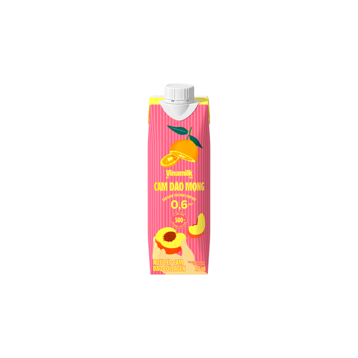 Fresh Juice Vinamilk Orange Peach with Collagen 275ml Carton of 12 Boxes