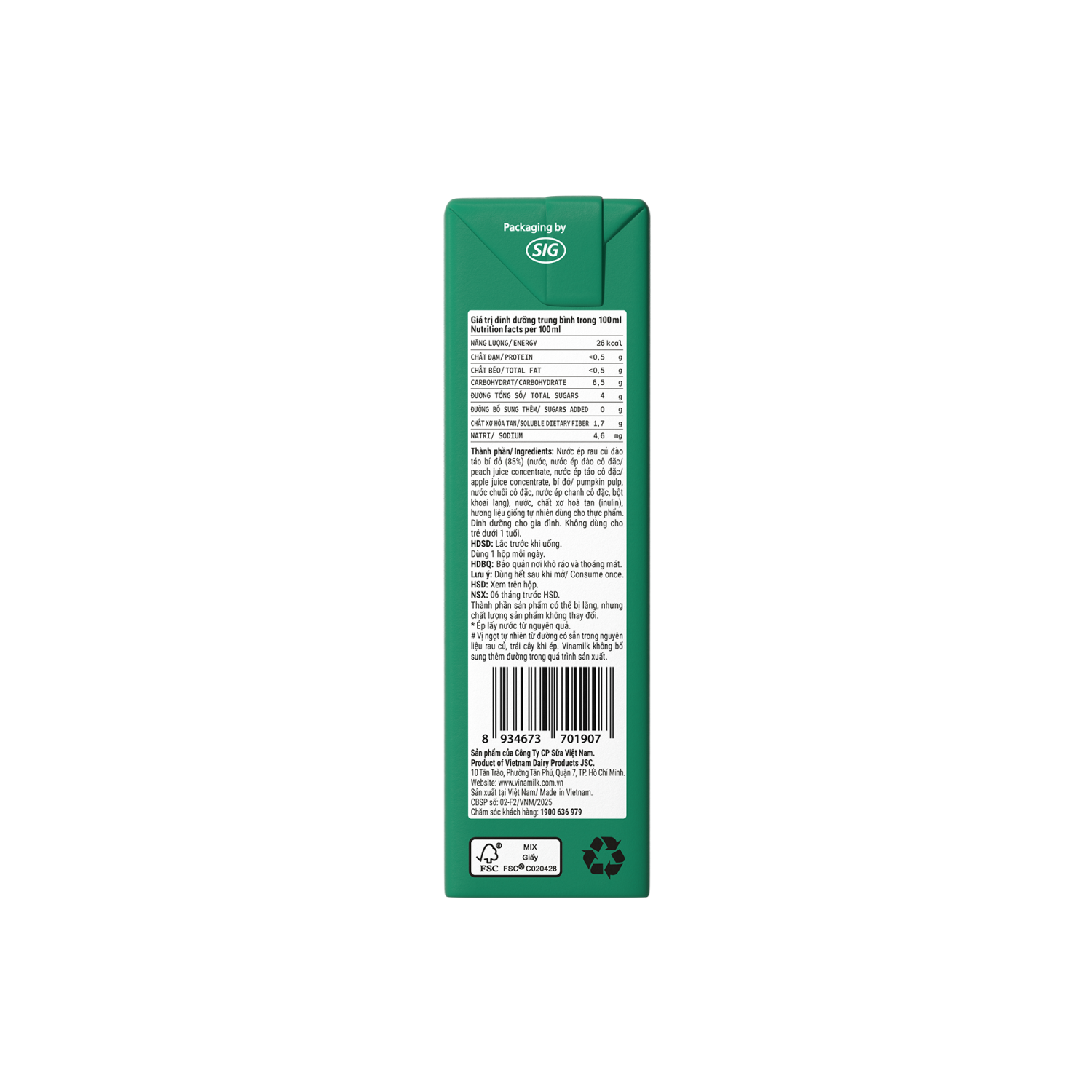 Nước ép nguyên quả và rau củ Susu Đào Táo Bí Đỏ 180ml