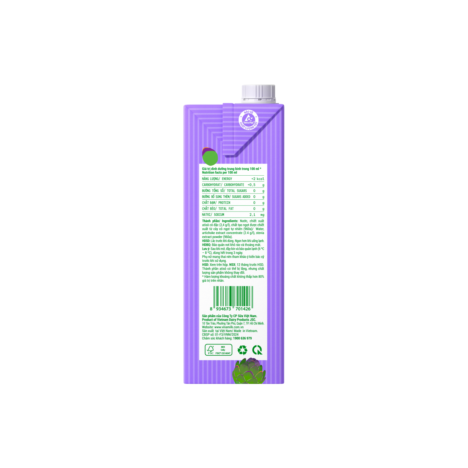 Tea Vinamilk No sugar Artichoke 1L