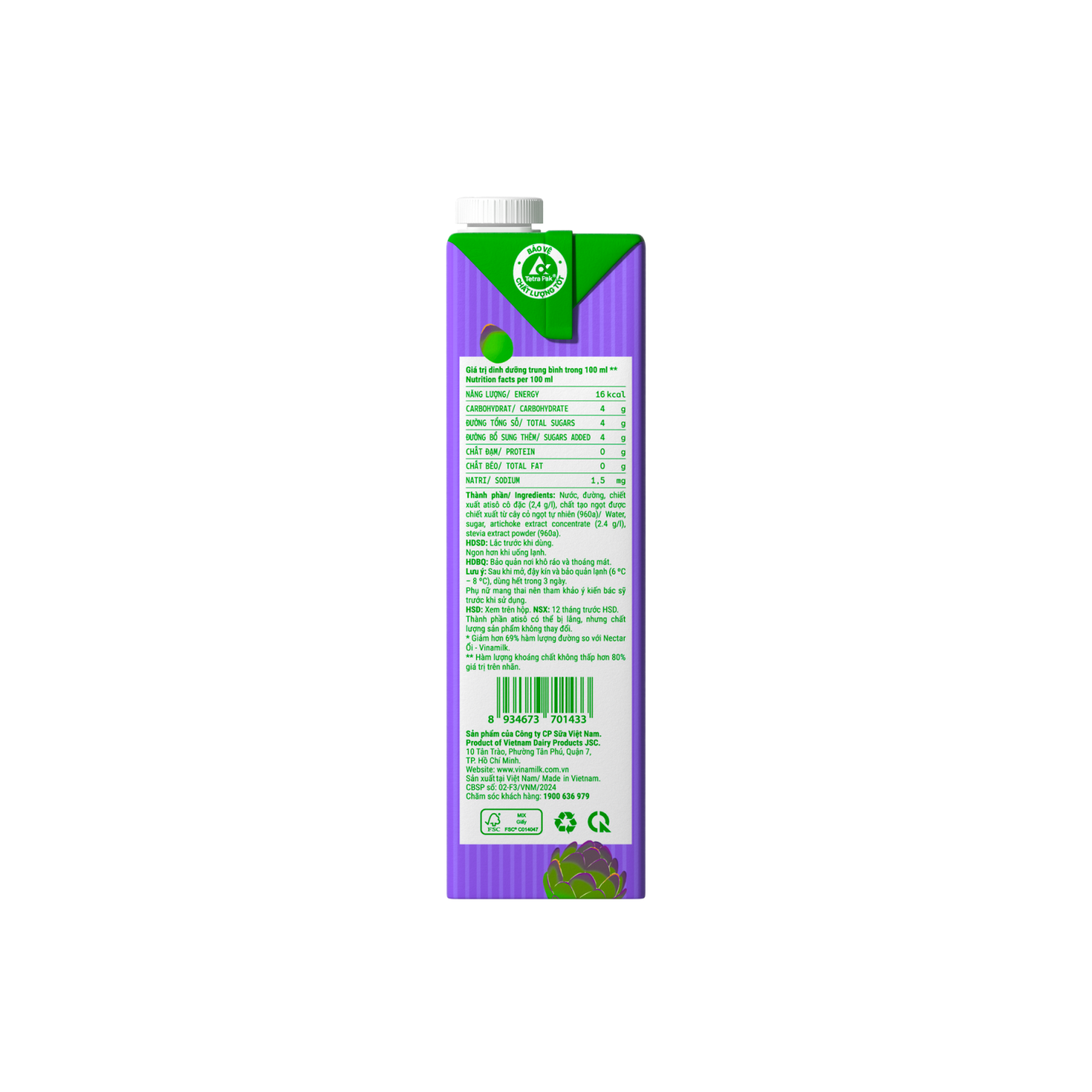 Trà Vinamilk Atisô Rất ít đường 1L