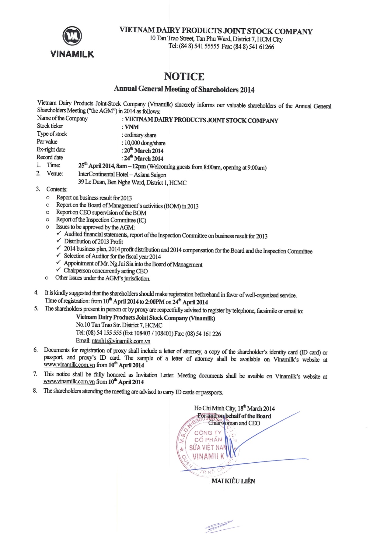 Notice Annual Meeting of ShareHolders 2014 1