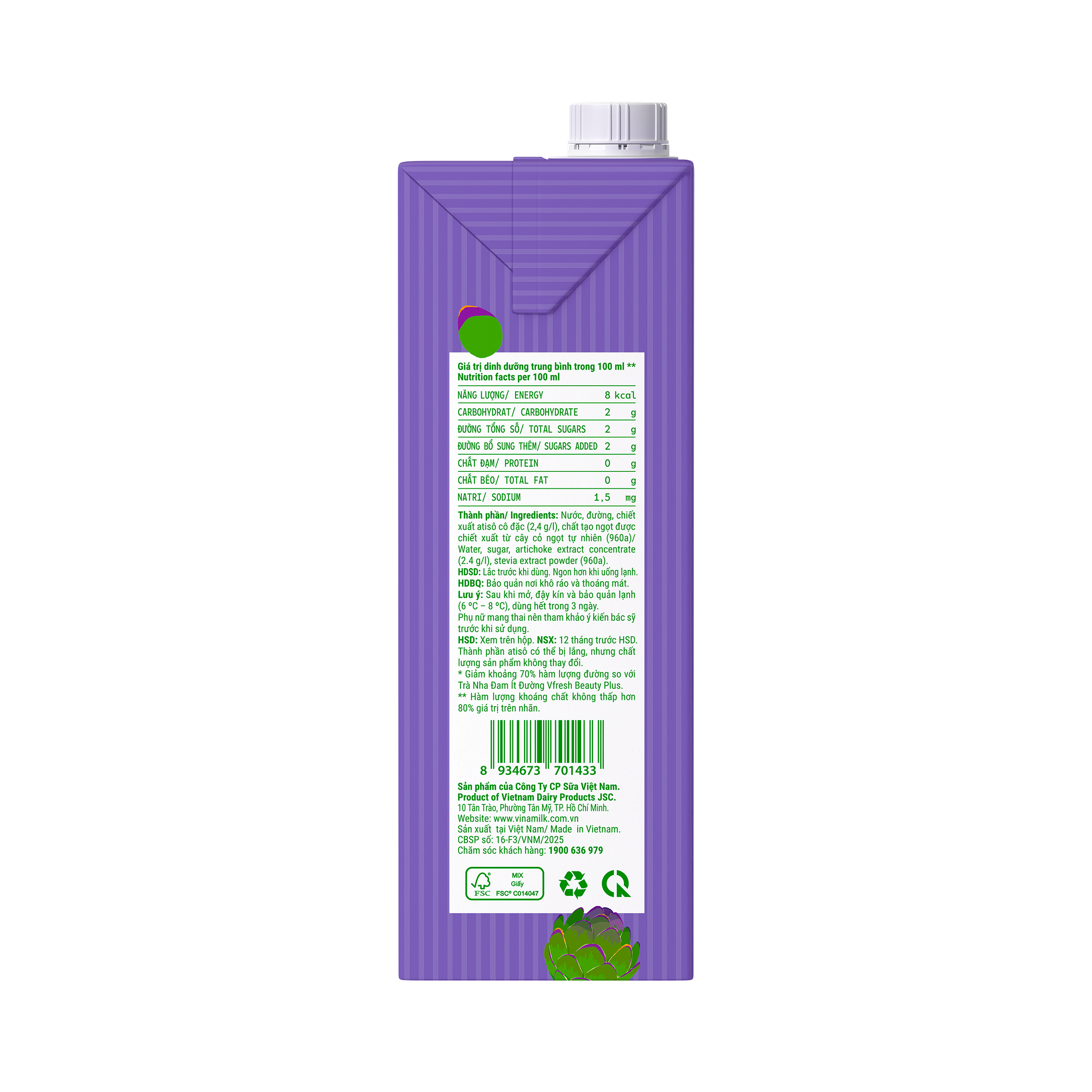 Trà Vinamilk Atisô Rất ít đường 1L