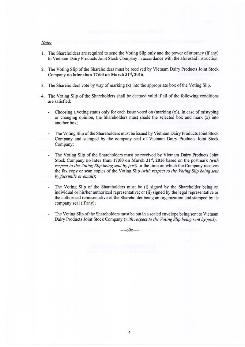 Disclosure of documents regarding to the vote in writing 2016 4