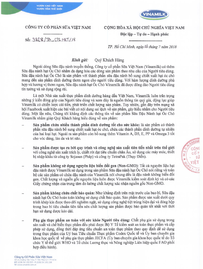 Công Văn về Sữa Đậu Nành Hạt Óc Chó 1