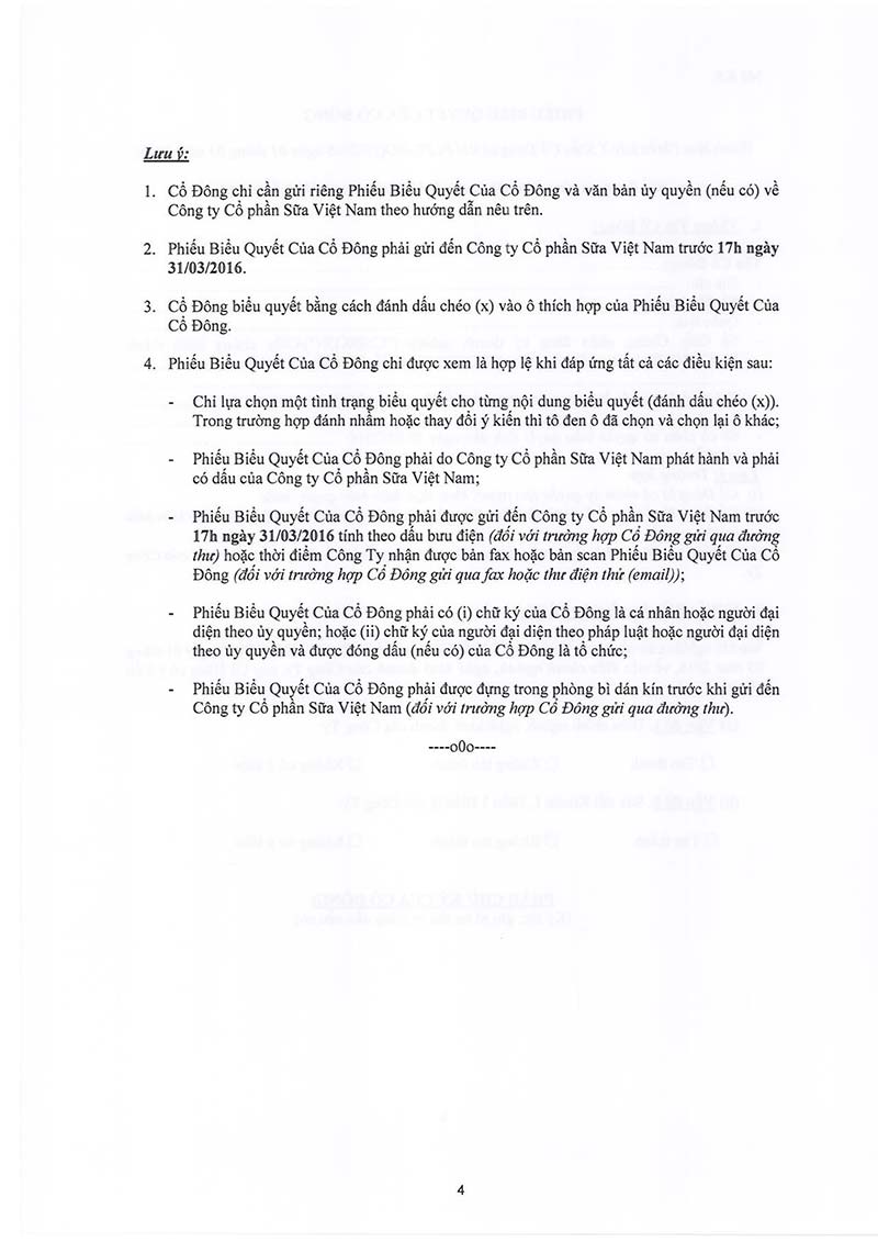 Thông báo về tài liệu lấy ý kiến cổ đông bằng văn bản 2016 4