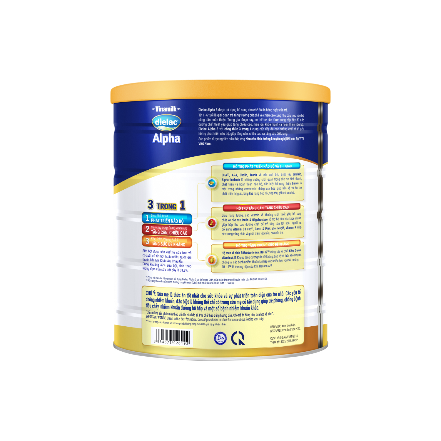 Sữa bột trẻ em Dielac Alpha 3 (1-2 tuổi) 1,5kg