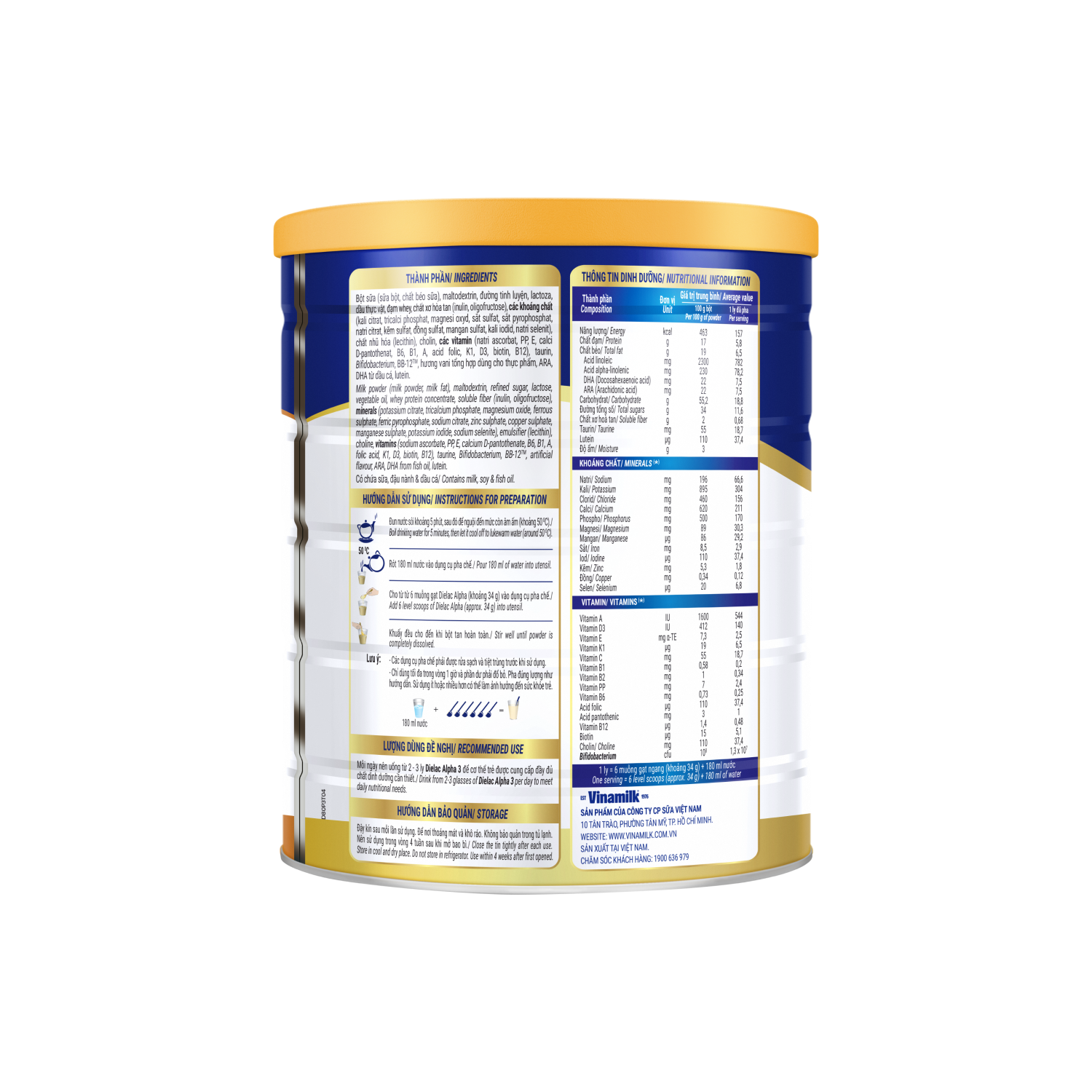 Sữa bột trẻ em Dielac Alpha 3 (1-2 tuổi) 1,5kg