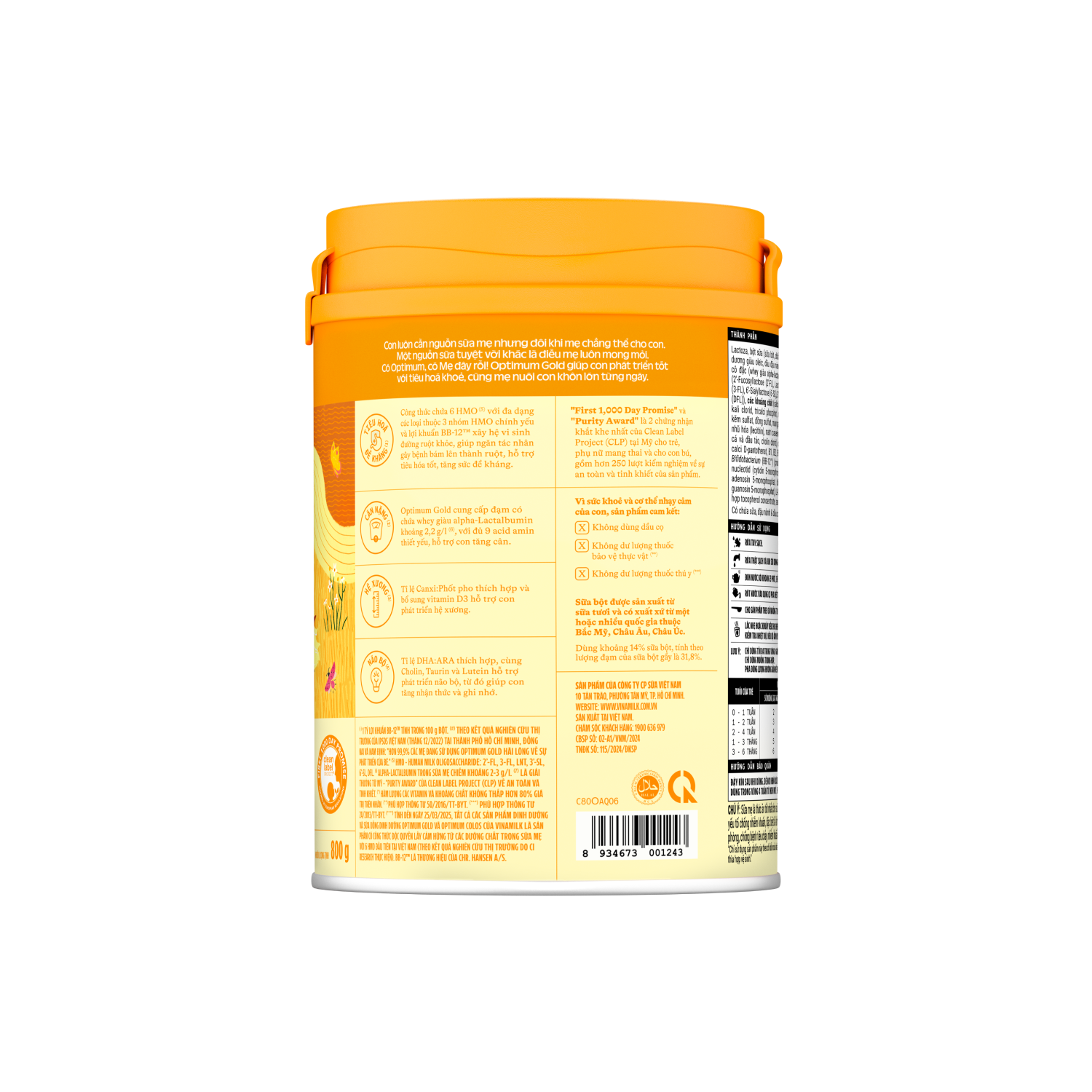 Sữa bột trẻ em Optimum Gold 1 (0-6 tháng) 800g