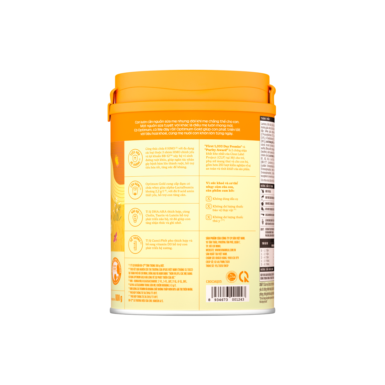 Sữa bột trẻ em Optimum Gold 1 (0-6 tháng) 800g