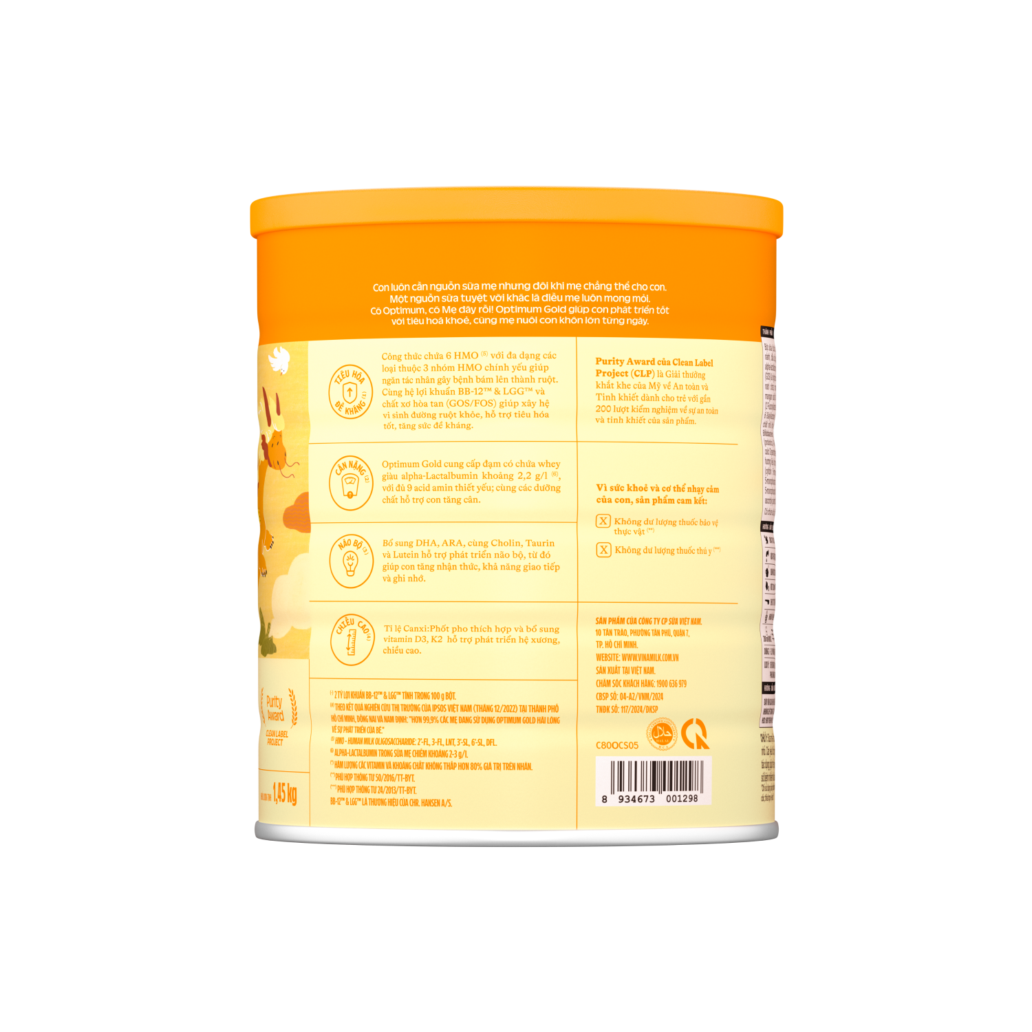 Sữa bột trẻ em Optimum Gold 3 (1-2 tuổi) 1,45kg
