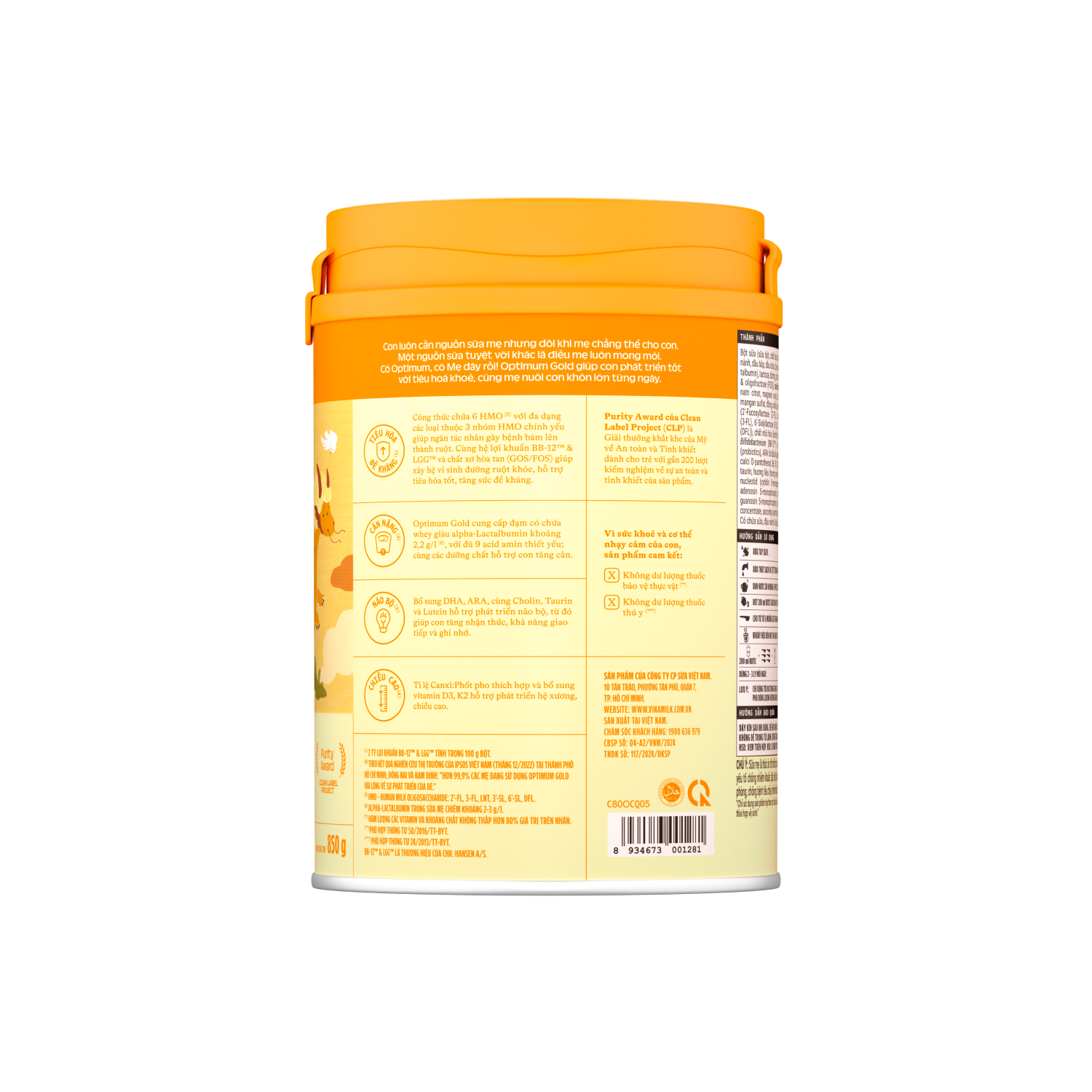 Sữa bột trẻ em Optimum Gold 3 (1-2 tuổi) 850g