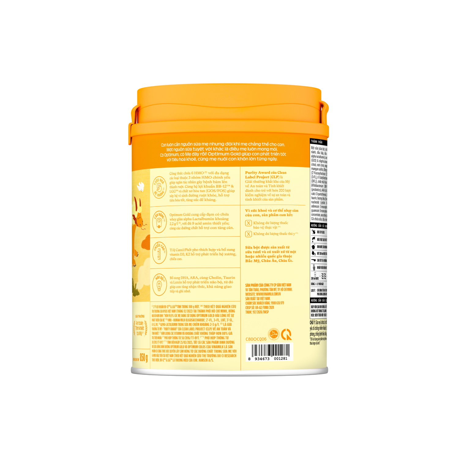 Sữa bột trẻ em Optimum Gold 3 (1-2 tuổi) 850g