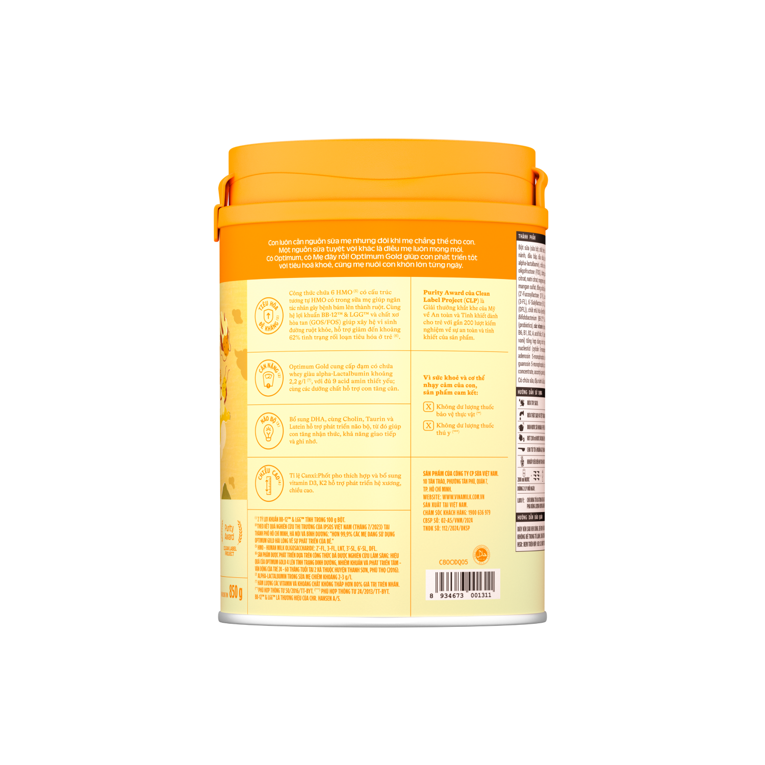 Sữa bột trẻ em Optimum Gold 4 (2-6 tuổi) 850g
