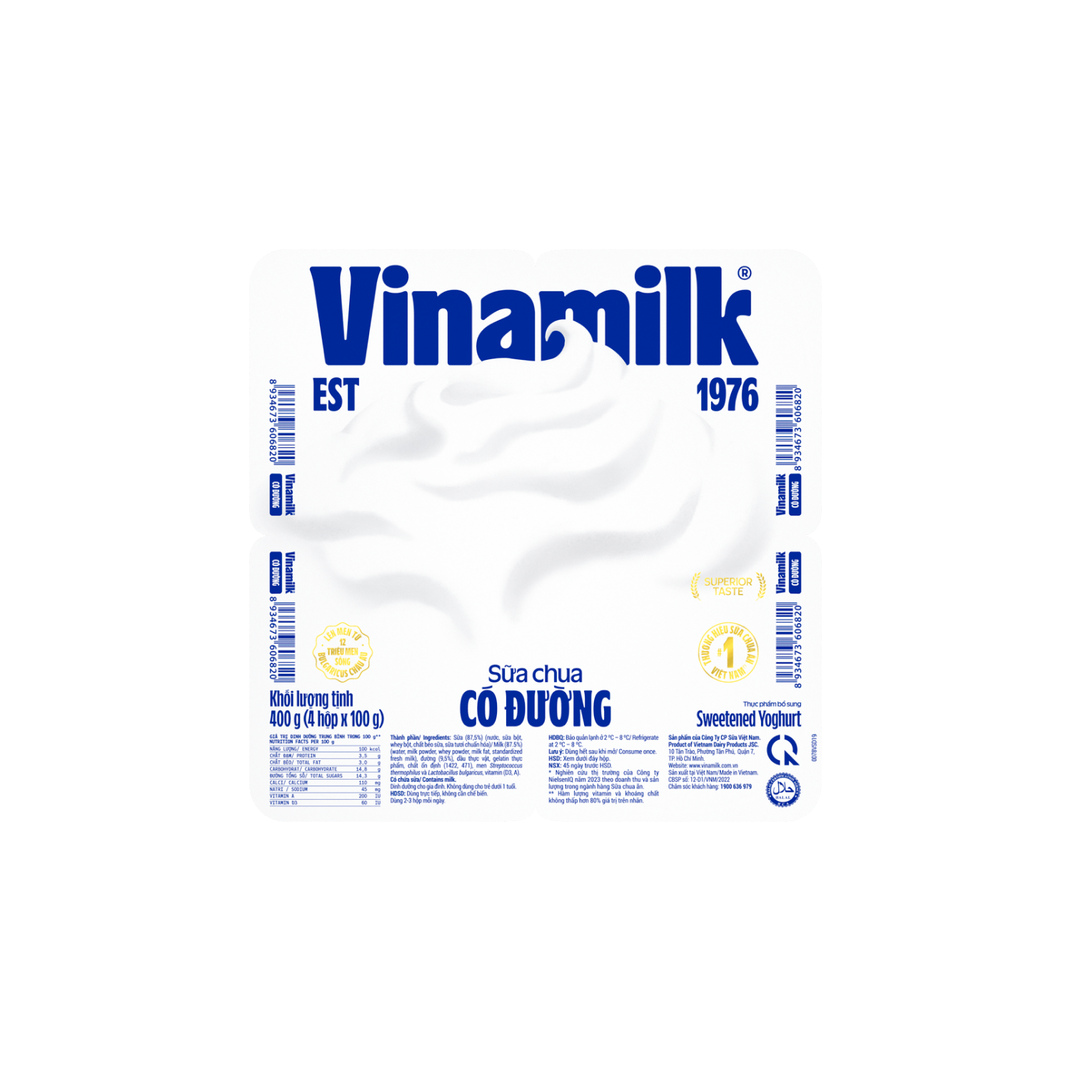 Sữa chua ăn Vinamilk Có Đường 100g Thùng 48 hộp