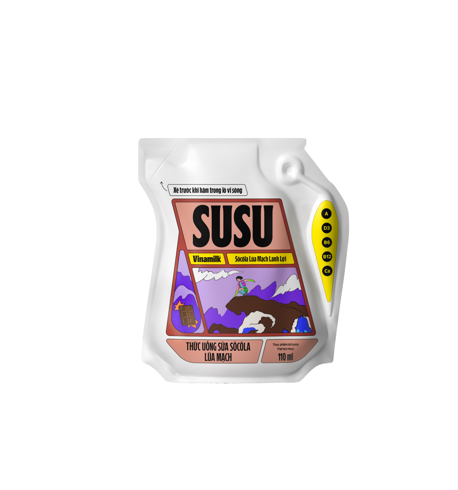 Sữa chua uống tiệt trùng SuSu Sôcôla Lúa mạch túi 110ml Thùng 24 túi