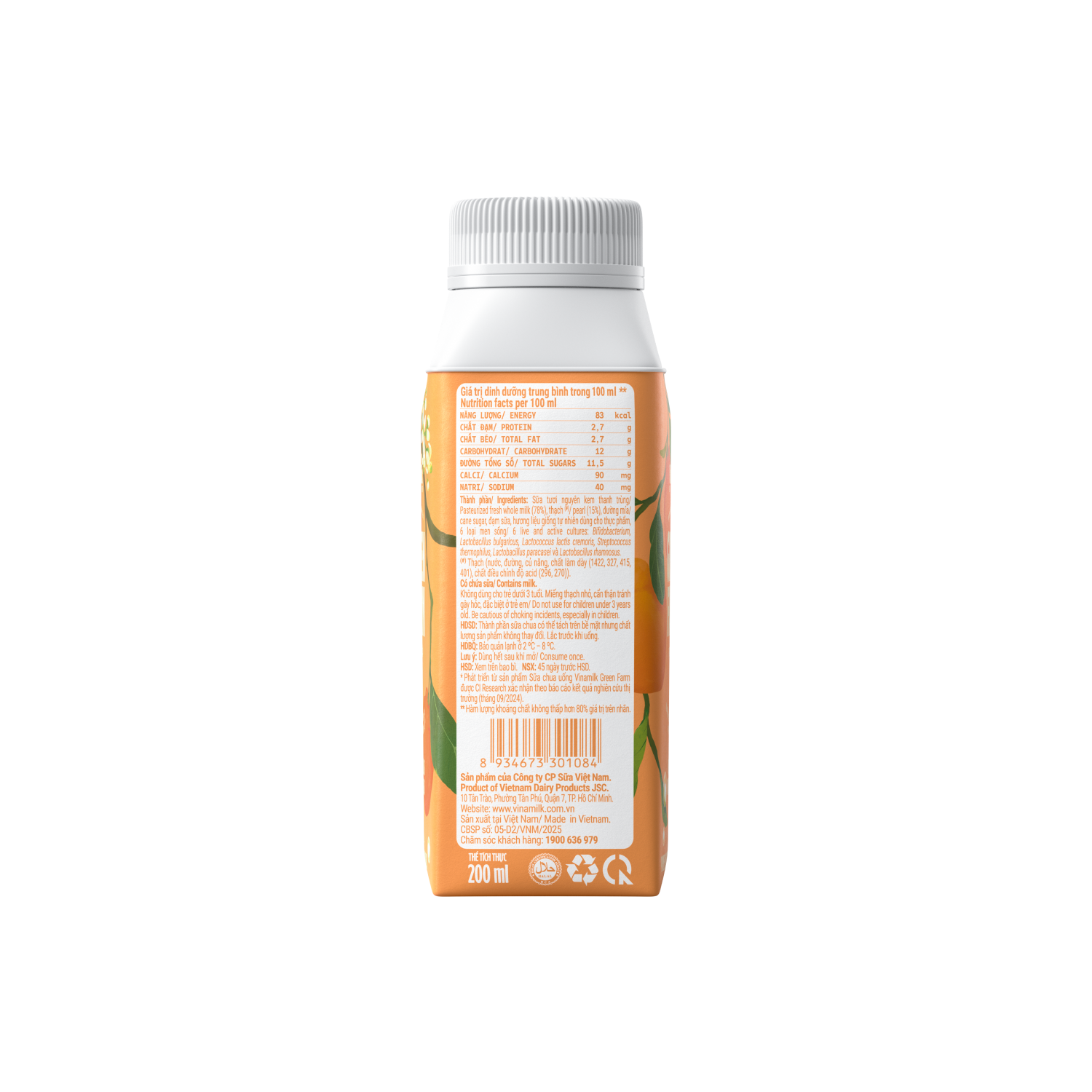 Pasteurized Drinking Yoghurt Green Farm Orange & Pomelo Blossom Flavours 200ml