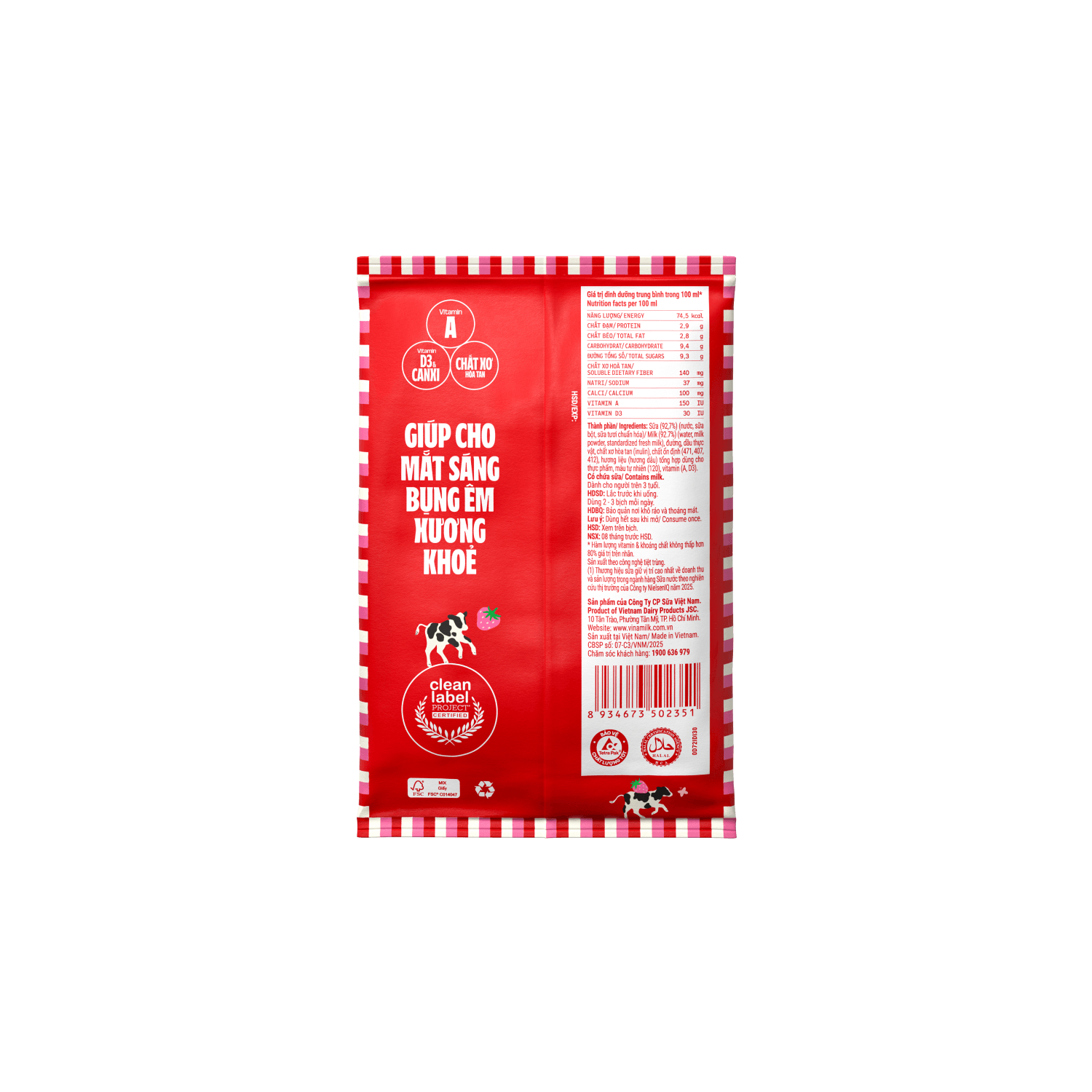 Sữa dinh dưỡng Vinamilk Hương Dâu 220ml