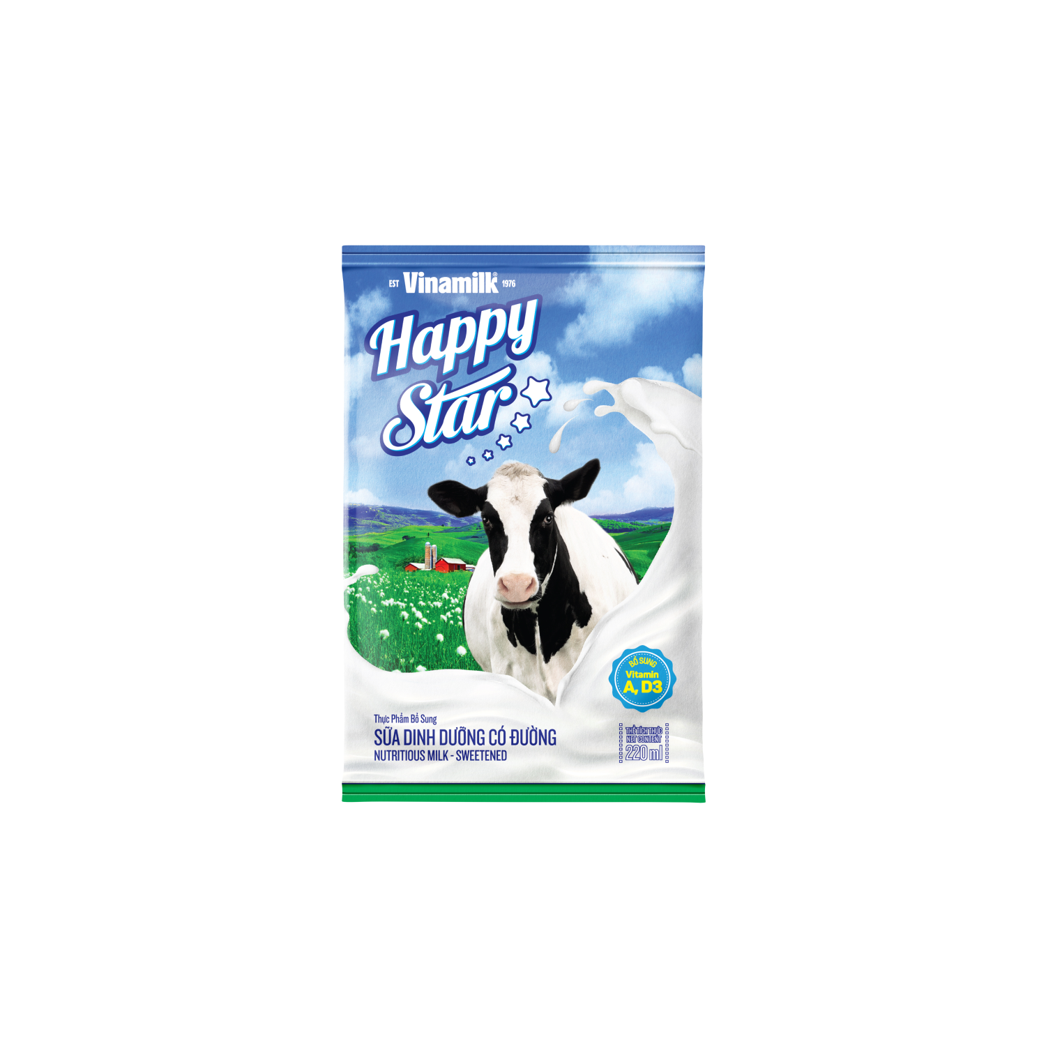 Sữa dinh dưỡng Vinamilk Happy Star Có đường 220ml Thùng 48 bịch