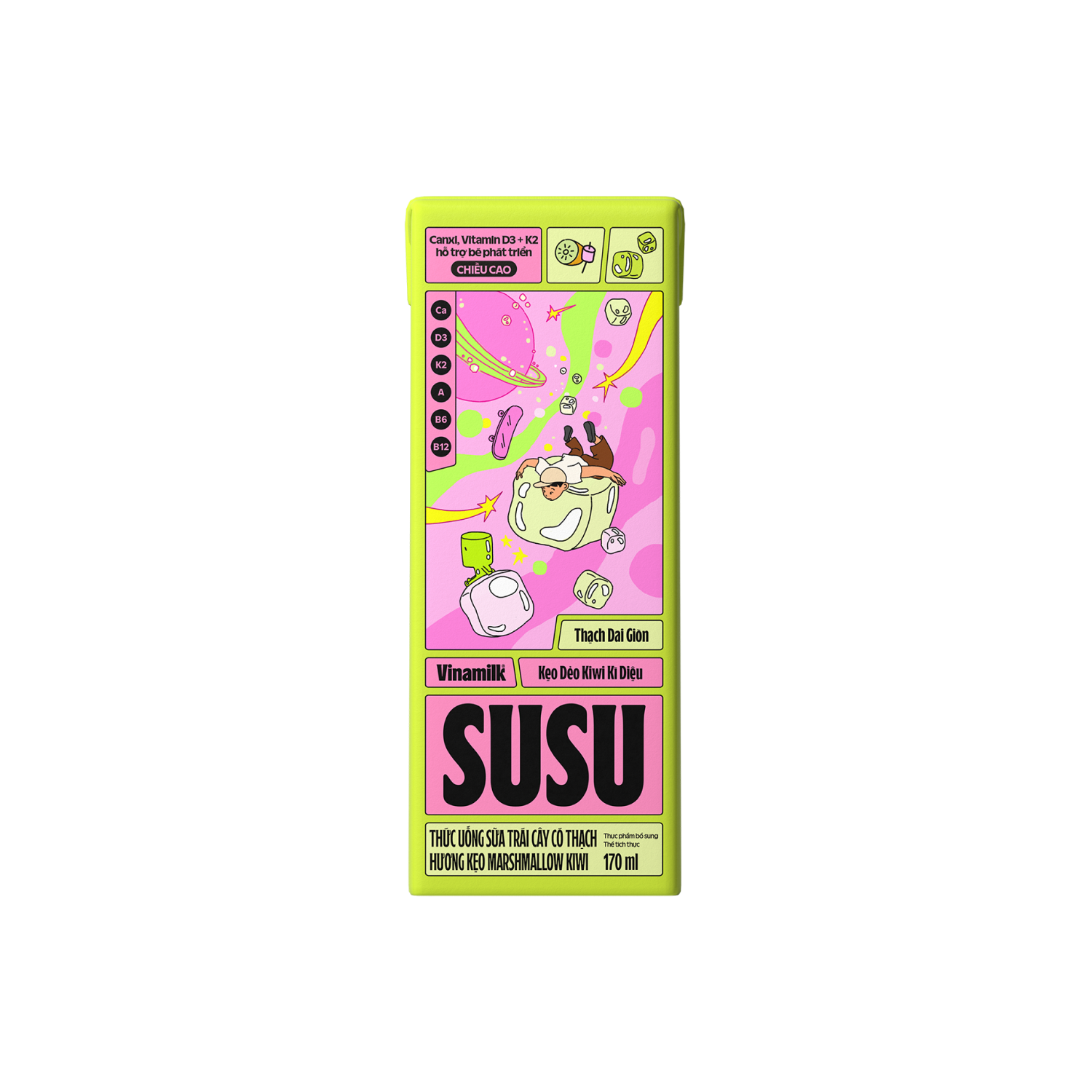 Sữa trái cây có thạch Susu Hương Kẹo Marshmallow Kiwi 170ml