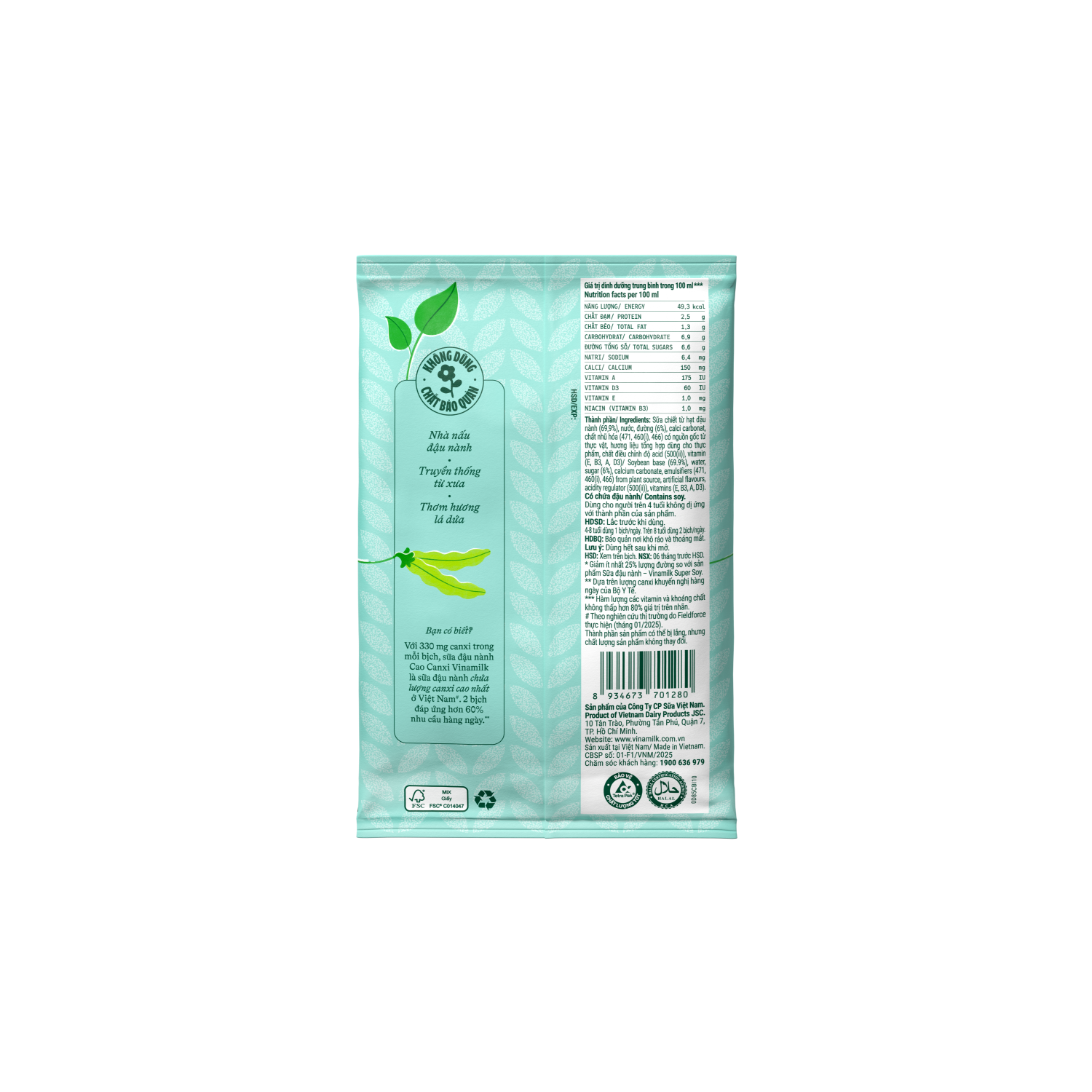 Soymilk with Fresh Milk Vinamilk High Calcium 220ml