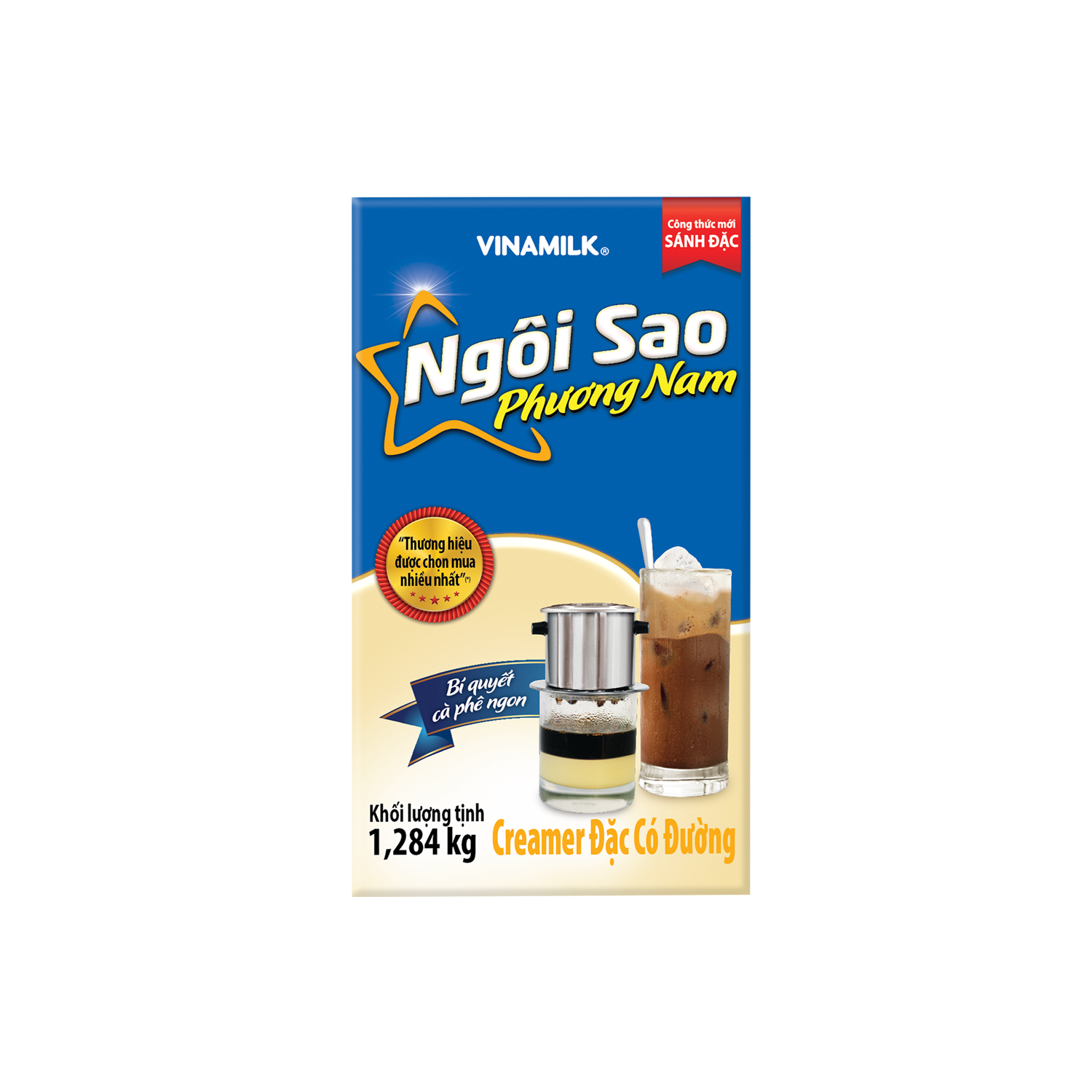 Creamer đặc Ngôi Sao Phương Nam Nhãn xanh biển 1284g Thùng 12 hộp giấy