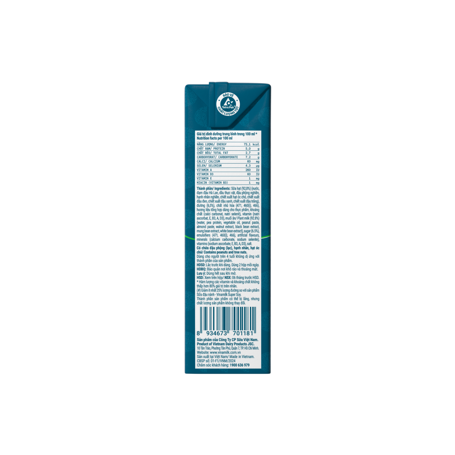 Sữa hạt Vinamilk Cao Đạm ít đường 180ml