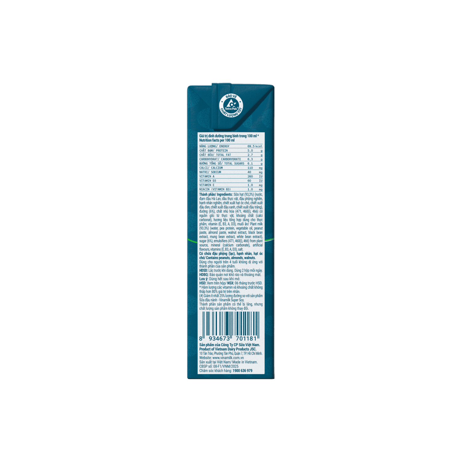 Sữa hạt Vinamilk Cao Đạm ít đường 180ml