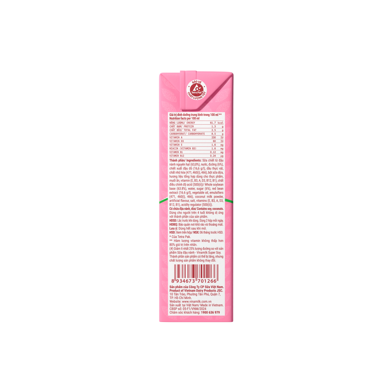 Sữa hạt Vinamilk Đậu nành Đậu đỏ 180ml