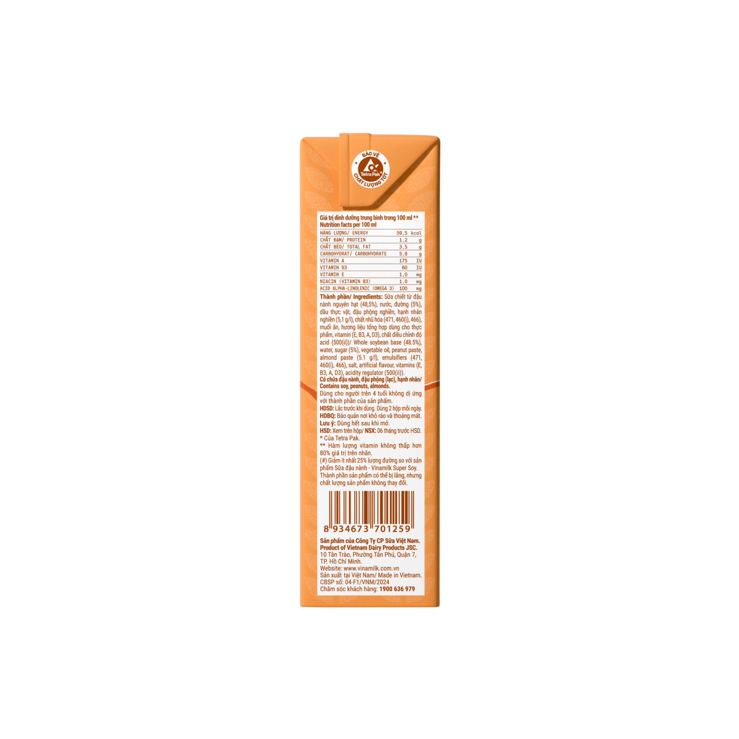 Sữa hạt Vinamilk Đậu nành Hạnh nhân 180ml