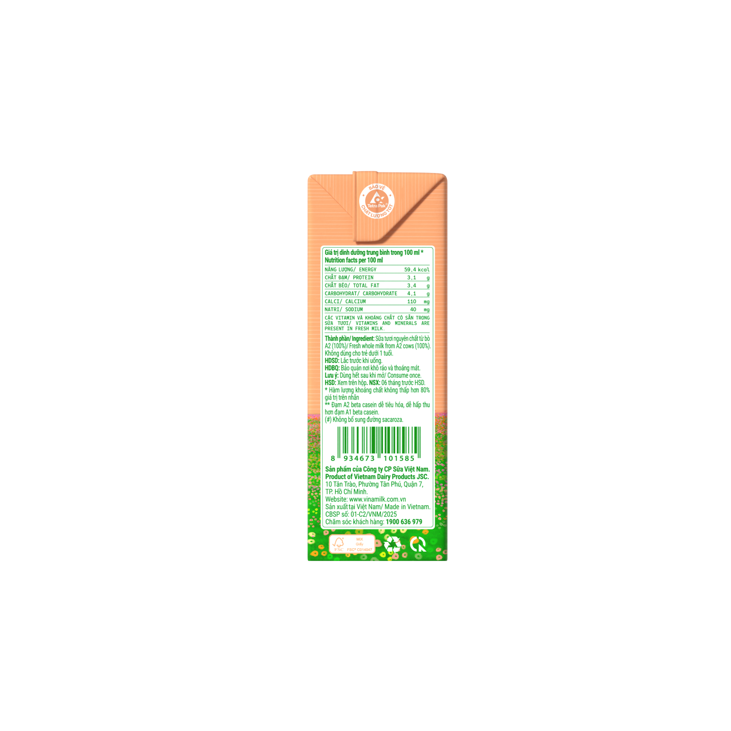 UHT Fresh Milk Green Farm Unsweetened A2 Protein 110ml