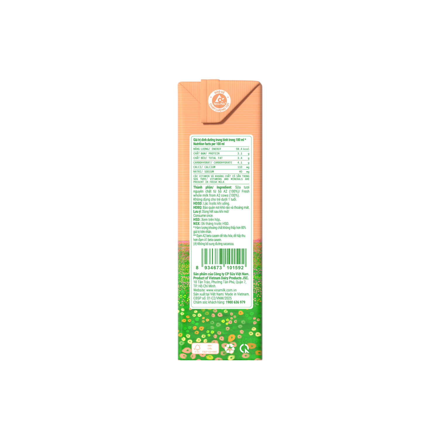Sữa tươi tiệt trùng Green Farm A2 không đường 180ml